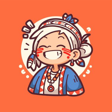 Neşeli Gülümseyen Amerikan Yerlisi Çizgi Filmi