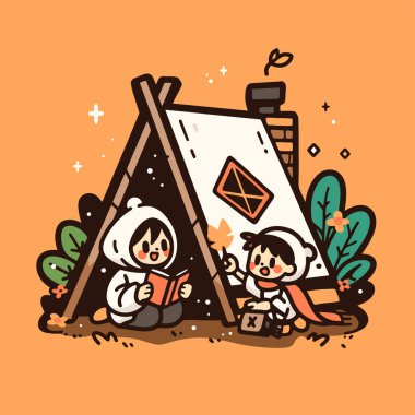 Rahat bir çadırda okuyan çocuklar.