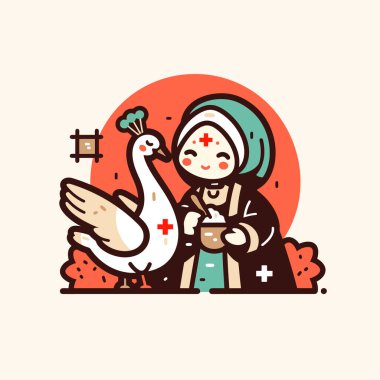 Tatlı Çizgi Film Biçiminde Tavuskuşu Besleyen Kadın