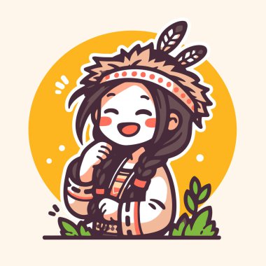 Şirin Amerikan Yerlisi kız çizgi film çizimi