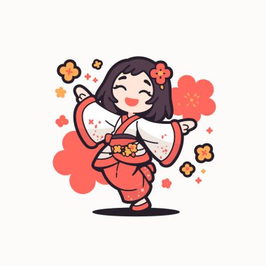 Kimono 'daki Chibi Tapınağı Bakiresi Çiçeklerle Kutluyor