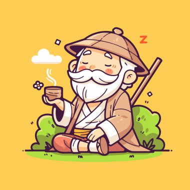 Zen Ustası Huzurlu Meditasyonda Çayın keyfini çıkarıyor