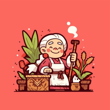 Bitki Karikatürlü Mutlu Bahçıvan