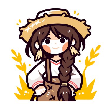 Saçları örgülü ve Hasır Şapkalı Büyüleyici Çiftçi Kız