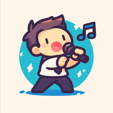 Mikrofon ve notalı çizgi film şarkıcısı.