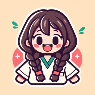 Saçları örgülü, gülümseyen ve mutlu şirin hemşire.