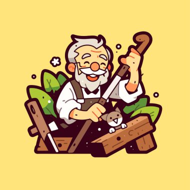 Bahçede Kedili Yaşlı Adam