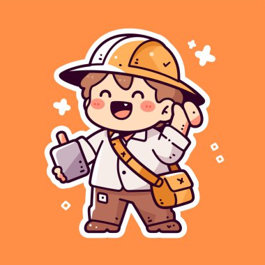 Büyüleyici Kaşif Çizgi Film Karakteri Gülümseyen ve Kurye Çantalı