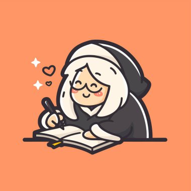 Not defteri ve kalemi olan sevimli bir chibi yazarı.