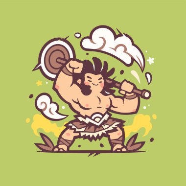 Strongman Çizgi Filmi Dinamik Poz Vererek Halteri Kaldırıyor