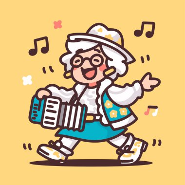 Dans eden büyükanne Akordiyon çalıyor