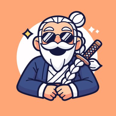 Havalı Samuray Güneş Gözlüklü Yaşlı Adam ve Katana