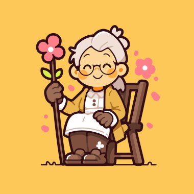 Bahçede Çiçekli Neşeli Yaşlı Kadın