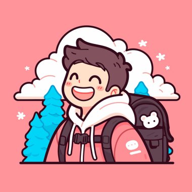 Dağlarda Sırt çantalı Mutlu Çocuk