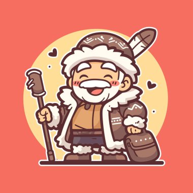 Personel ve çantalı yaşlı adam çizgi filmi.