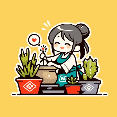 Sevimli bahçıvan Sevgiyle Çiçek dikiyor