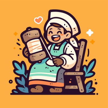 Bir makara iplikle gülümseyen kadın.