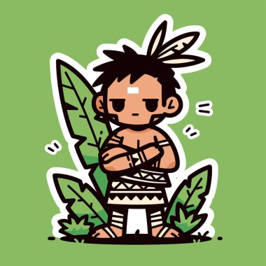 Sevimli Yerli Savaşçı Çizgi Filmi Karakteri Kabile Kıyafetleri ve Bitkileri