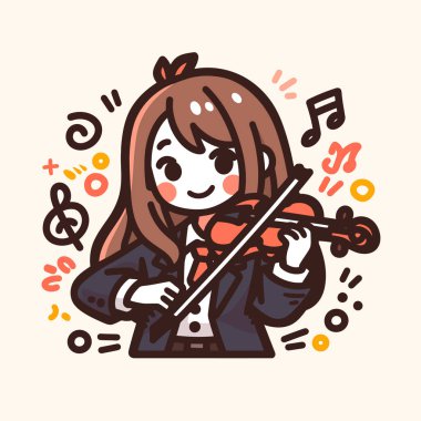 Anime tarzında keman çalan tatlı bir kız.