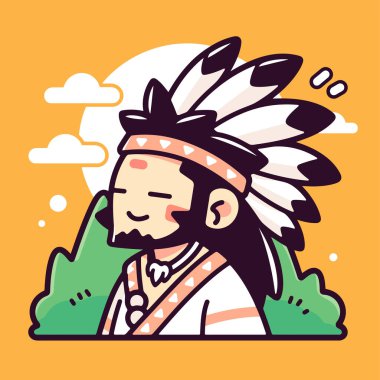 Gülümseyen Amerikan Yerli Şefi Çizgi Film Tarzı