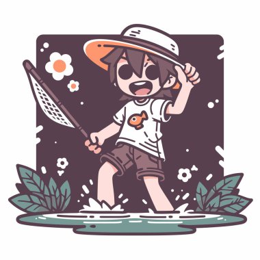 Ağ ile Gölde Balık Tutan Çocuk