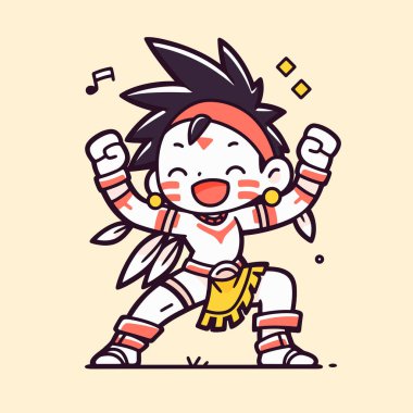 Mutlu Yerli Amerikan Çizgi Filmleri Dans ve Kutlama