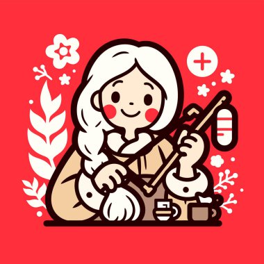 Pipa çalan sevimli bir kadın, geleneksel bir Çin enstrümanı.