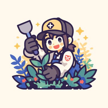 Bitkiler ve Kürekle Şirin Bahçıvan Çizgisi