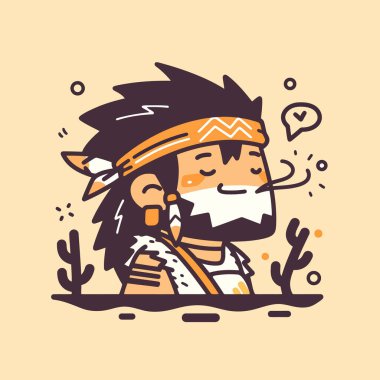 Çizgi film karalama vektör çizimi. Geleneksel şapkalı ve sakallı bir adam. vektör illüstrasyonu