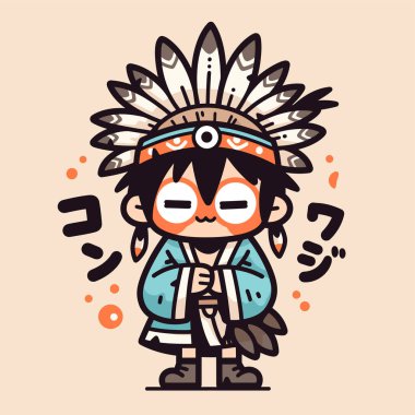 Geleneksel giysiler içinde şirin bir çizgi film karakteri..