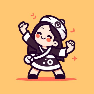 Kimonolu şirin kızlar dans ediyor.