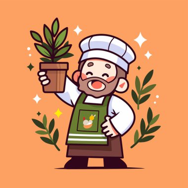 Üniformalı, güler yüzlü bir şefin vektör çizimi.