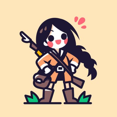 Elinde yay ve kılıç olan tatlı bir kızın vektör çizimi.