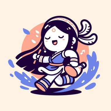 vektör çizgi filmi davul çalan sevimli kız