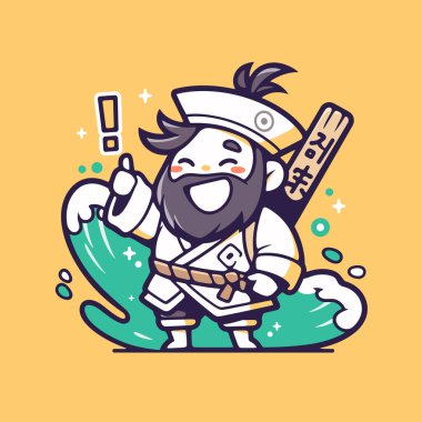 Kılıçlı ve sakallı sevimli bir korsanın vektör çizimi