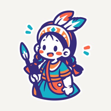 Şirin Amerikan Yerlisi kız çizgi film çizimi