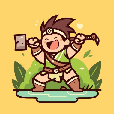 Çizgi film tarzında Mutlu Savaşçı