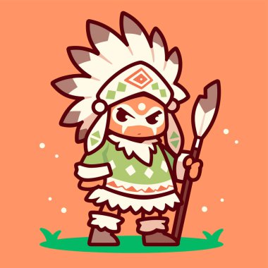 Mızraklı Chibi Kızılderili Şefi