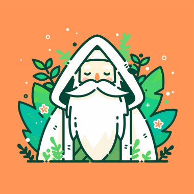 Beyaz cüppeli bir Serene Büyücüsü, Doğanın Kucaklaşması Altında Meditasyon Yapıyor