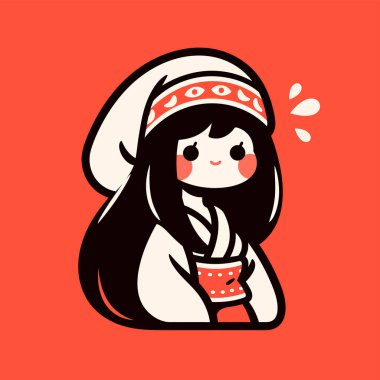 Geleneksel Giyimli Sevimli Anime Tarzı Japon Kızı