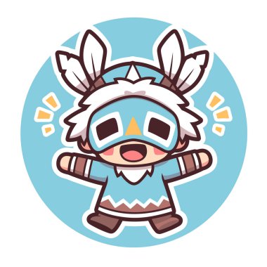 Başlığı ve maskesi olan Amerikan Yerlisi şirin bir çizgi film.