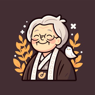 Kuş ve Sonbahar Elementleriyle Şirin Çizgi Film Büyükannesi