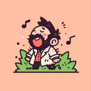 Çizgi film tarzında sakallı neşeli bir karakter..