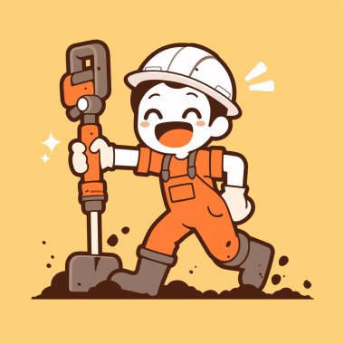 Matkap ile Mutlu İnşaat İşçisi