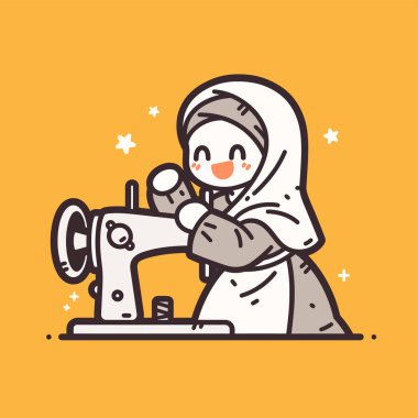 Sevimli Müslüman Terzi Dikiş Makinesi ile çalışıyor