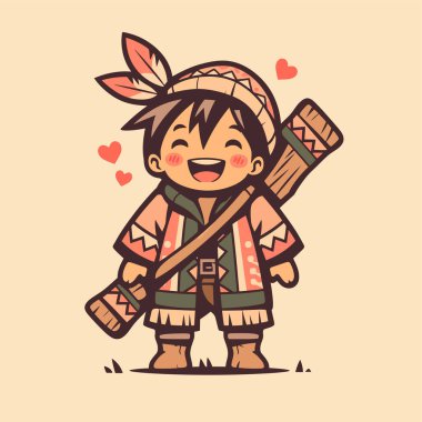 Titreyen ve Tüy Başlıklı Mutlu Amerikan Çocuğu