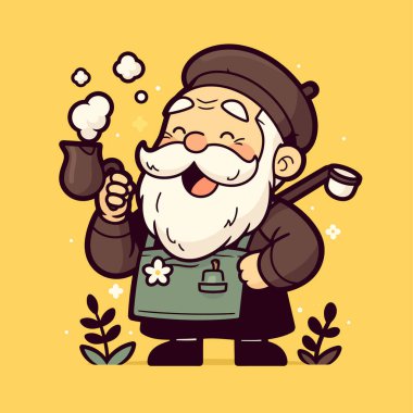 Mutlu çizgi film keşişi kahve molası veriyor..