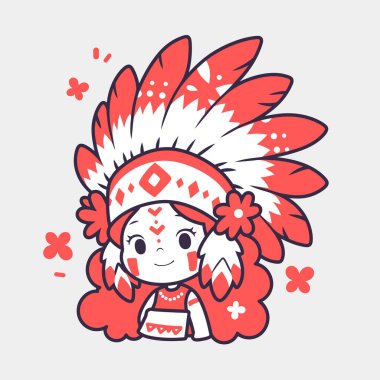 Amerikan yerlisi başlığı giyen tatlı bir çizgi film kızı.