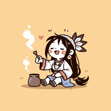 Chibi Yerli Amerikan Kızı Leke Bırakma Töreni Yapıyor