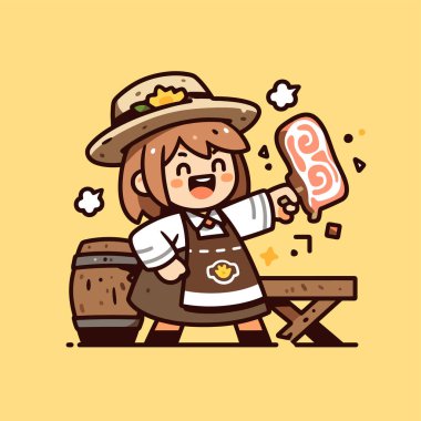 Çizgi film tarzında etli Mutlu Kasap Şefi